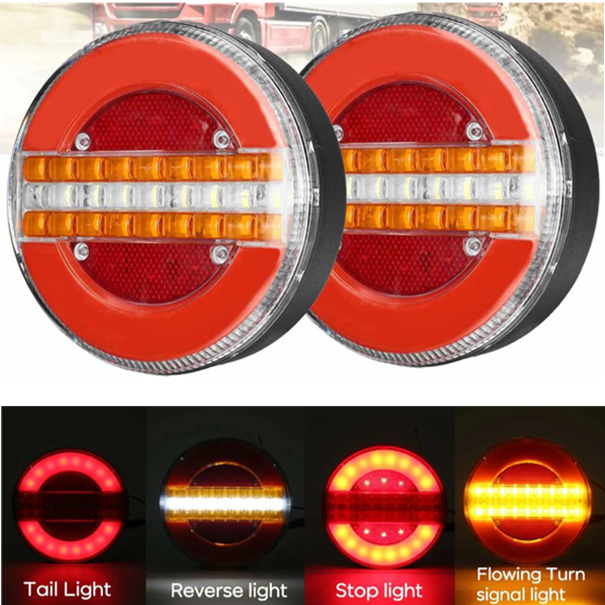 2 Pcs 12-24V 5.3'' Dynamic LED Trailer Truck Tail Brake Light Turn Signal Lamp