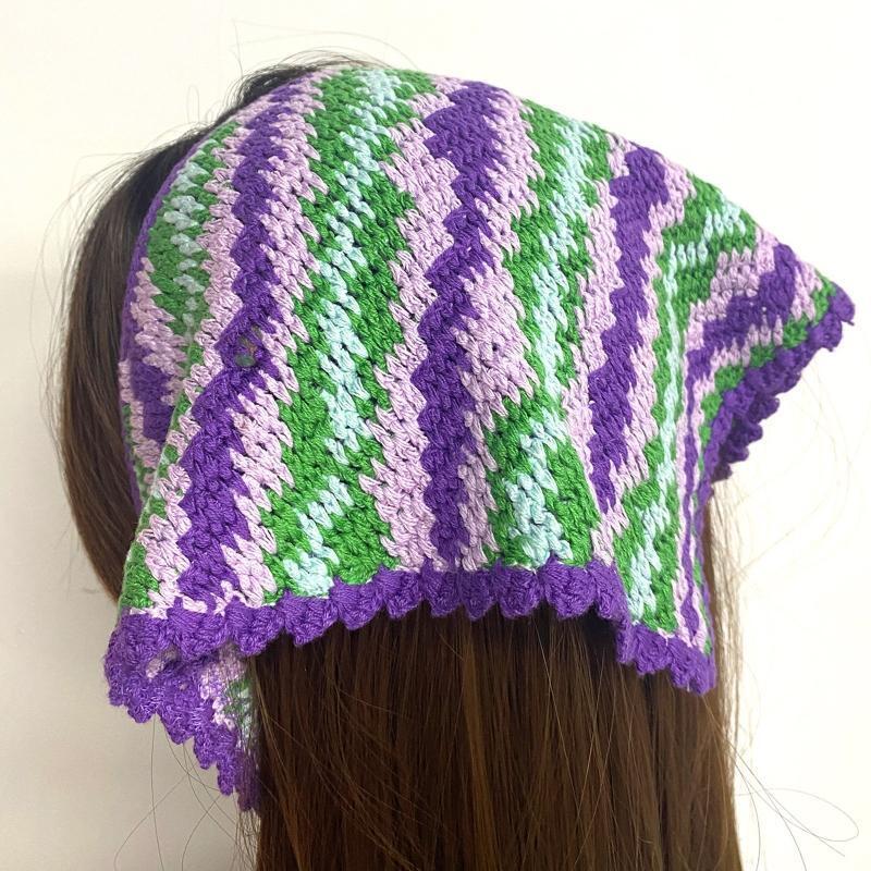 Novelty Women Triangle Bandanas Turban Crochet Hairband with Stripe Pattern