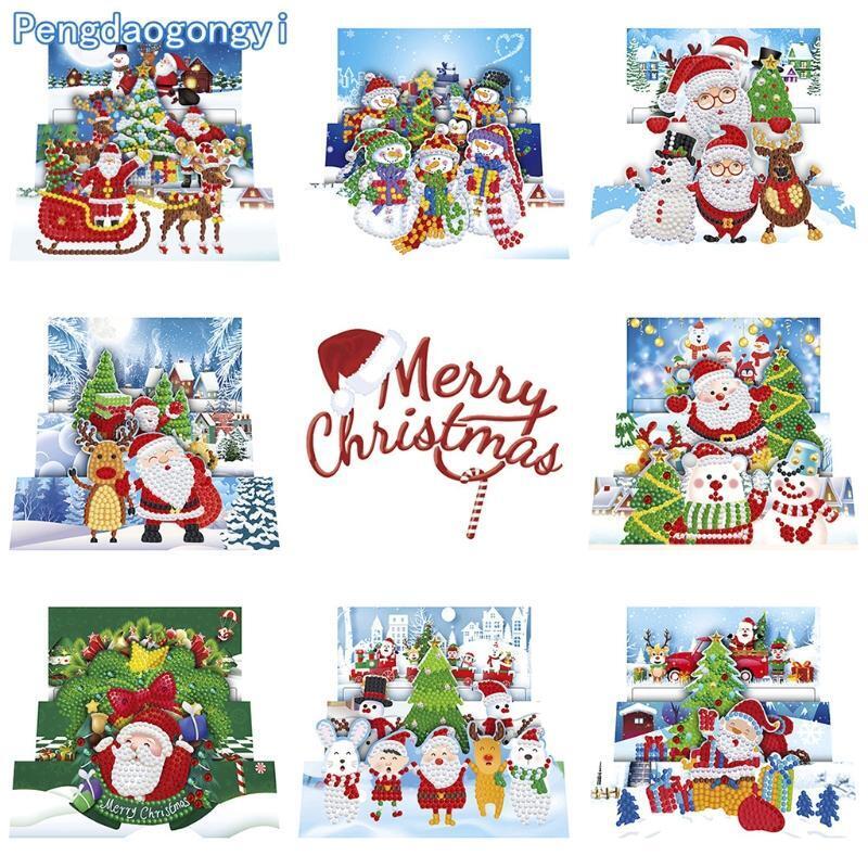 8Pcs Christmas Greeting Cards 5D Diamond Painting Kits Full Drill Party DIY Gift