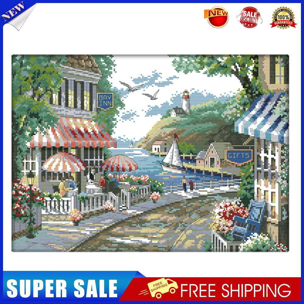 14CT Stamp Print Canvas Cross Stitch Kit DIY Needlework (F645 Seaside Cafe)