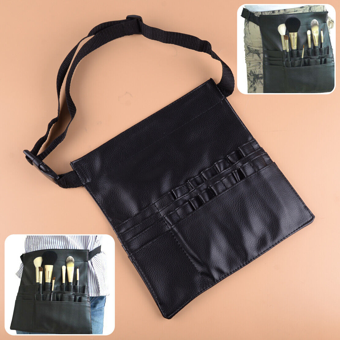 Travel Professional Cosmetic Brush Apron Artist Belt Strap Hold Bag Case Lid