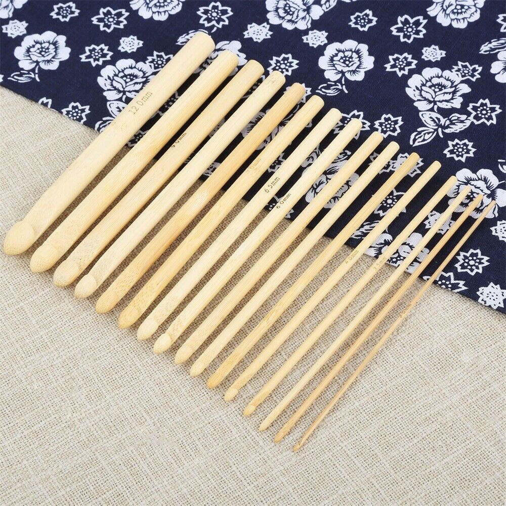 16 Sizes/Set Bamboo Crochet Hooks Practical Knitting Yarn Sewing Needles 2-12mm