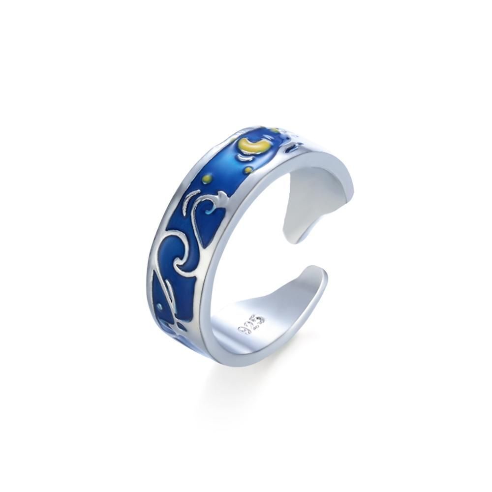 Weddings Valentine's Day Present Van Gogh Couple Rings Starry Sky Adjustable