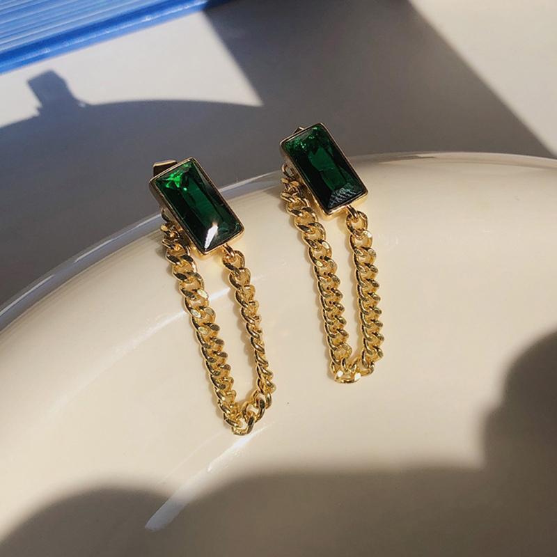 1 Pair Green Tassel Stainless Steel Earrings Temperament High Sense Earrings