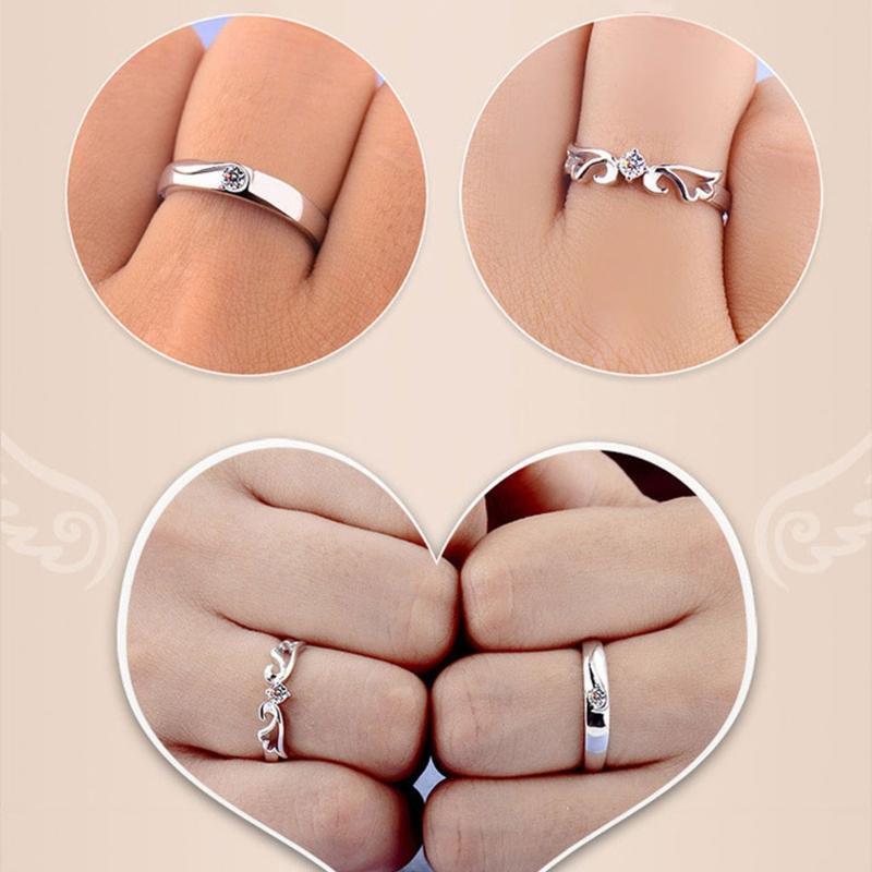 Love Heart Couple Pair Band Ring Angel Love Theme Promise Ring for Lover Women