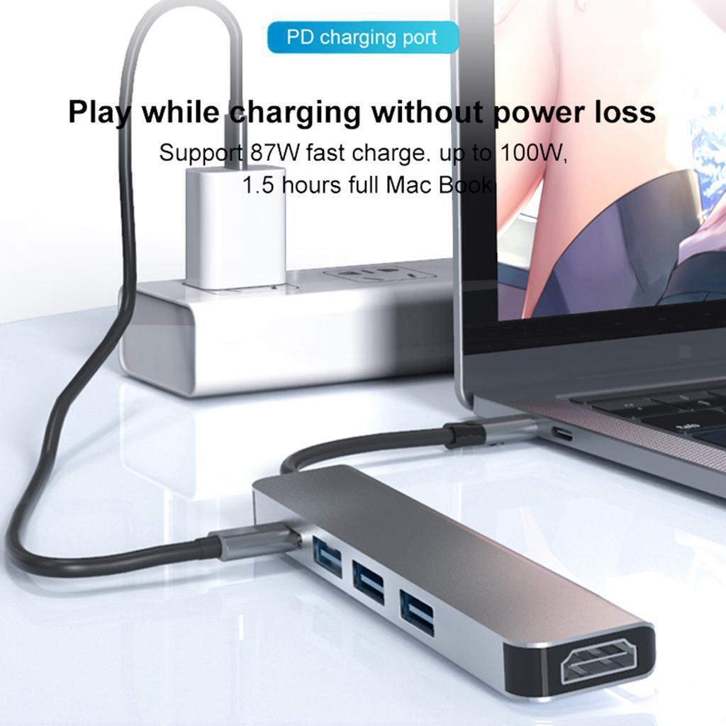 Blesiya USB-C Hub Adapter 5-Dalam-1 4K Hdmi 3 Usb 3.0 Port 87W Pd Pengecasan