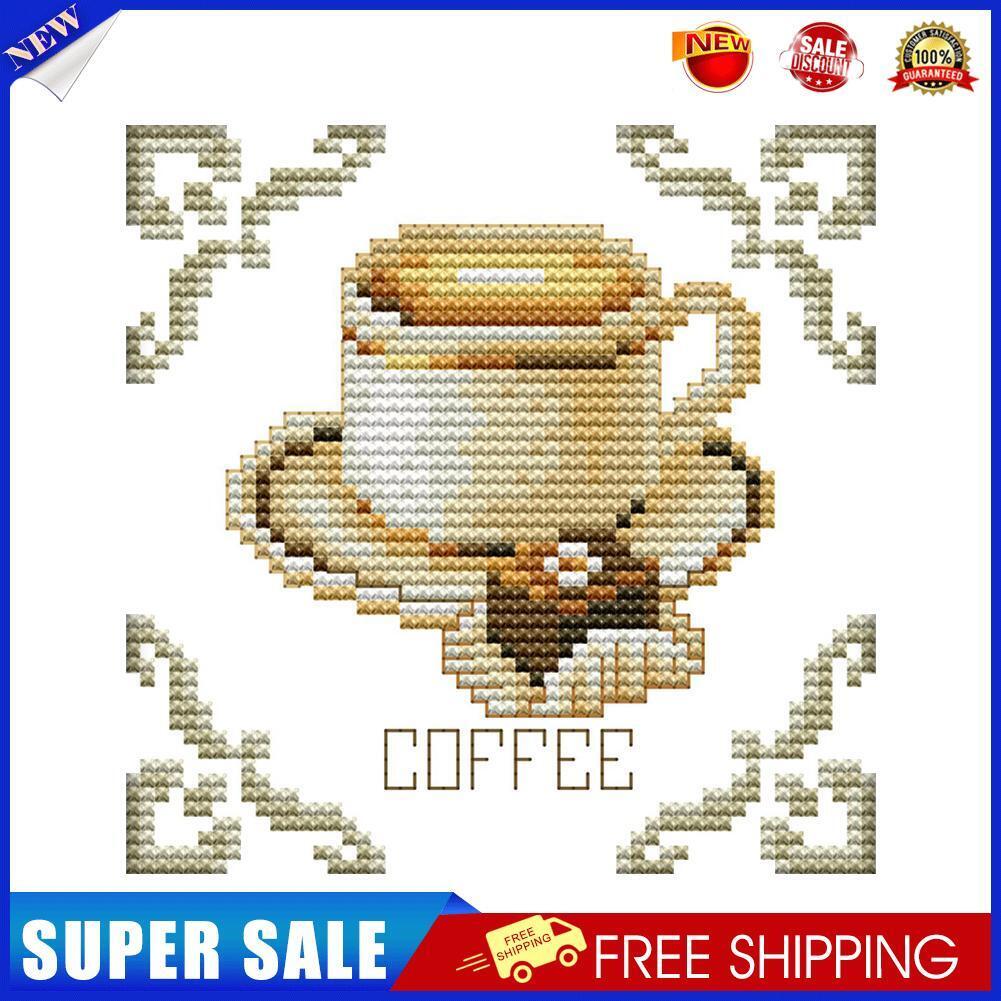 Cross Stitch 14CT Stamped Canvas DIY Embroidery Kits (J312 Coffee Dessert)