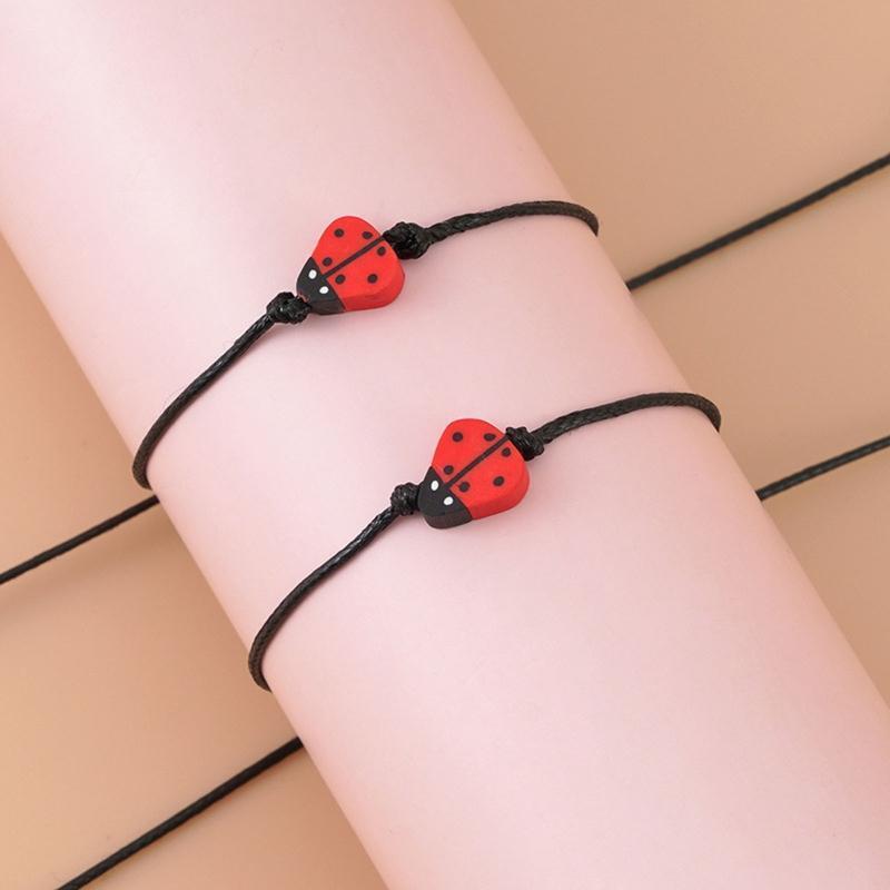 2 Pcs Bff Matching Bracelet Relationship Bracelets with Ladybug Charm Pendant