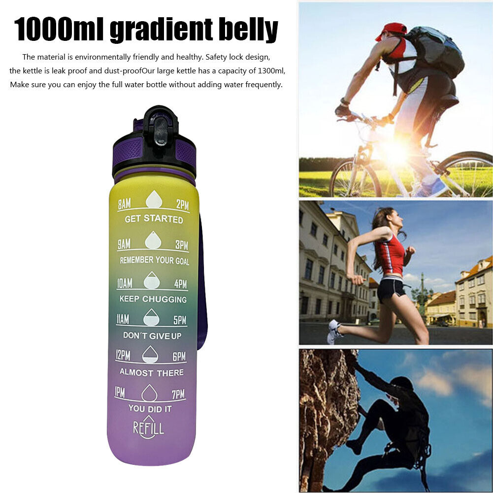 1L Sports Water Bottle with Marker Large Capacity Fitness Drink Cups (B)