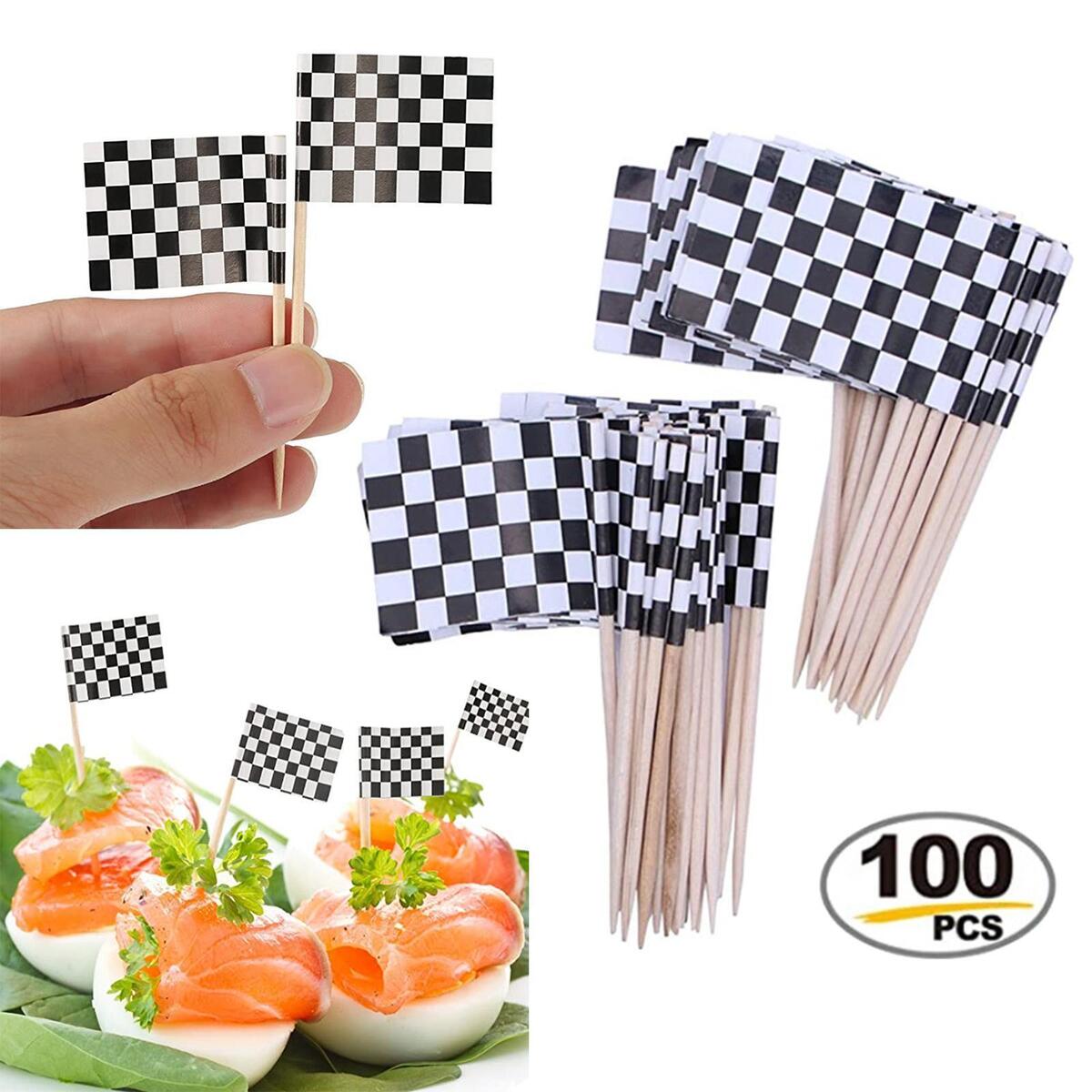 100x Hand Held Race Flag Race Car Flags Hand Waving for Party Decoration