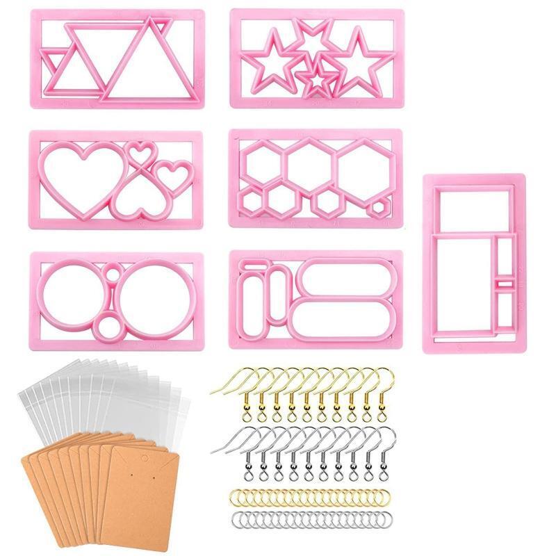 7 Shapes Clay Cutters with Earring Hooks Plastic Bags for Earring Jewelry Making