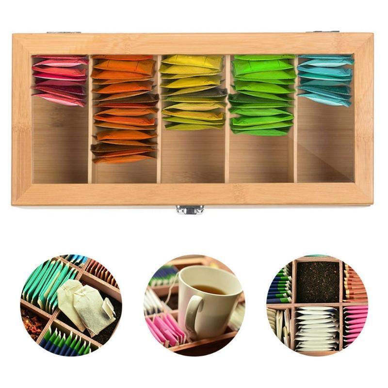 Multi-purpose Tea Box Organizer with 5 Deep Compartments for Tea Bags