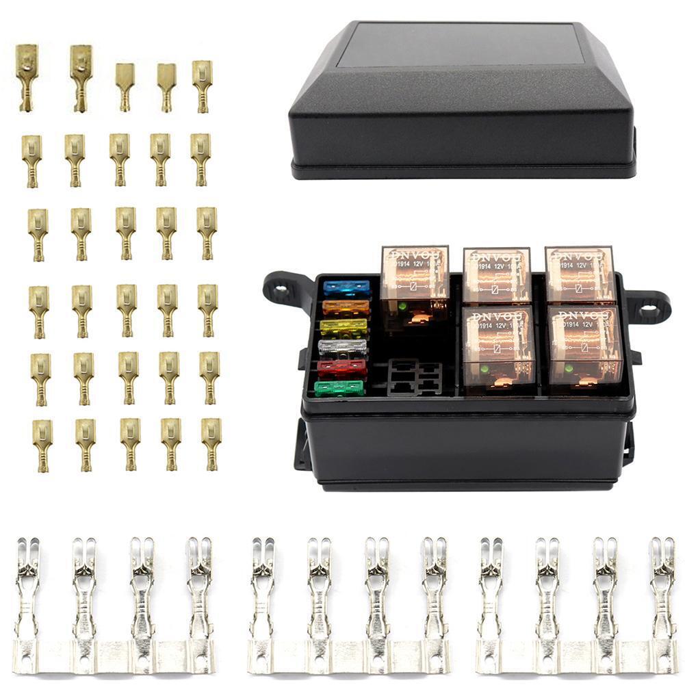 Universal 12V Car Marine 6-Way Relay+ 6-Slot ATO/ATC Blade Fuse Holder Box
