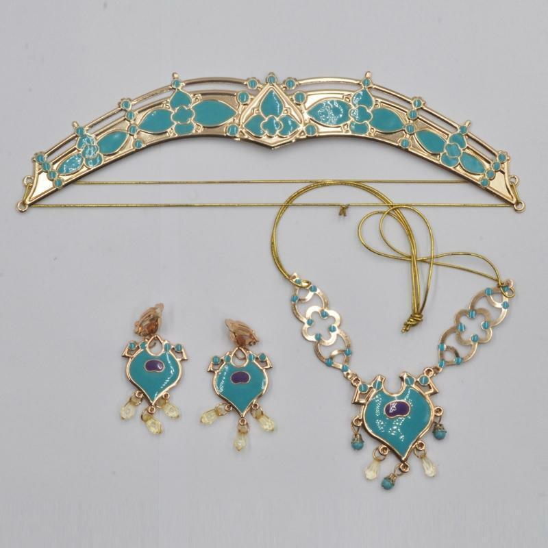 Women Jasmine Headband Earrings Pendant Jewelry Set Dress Up Princess Costume