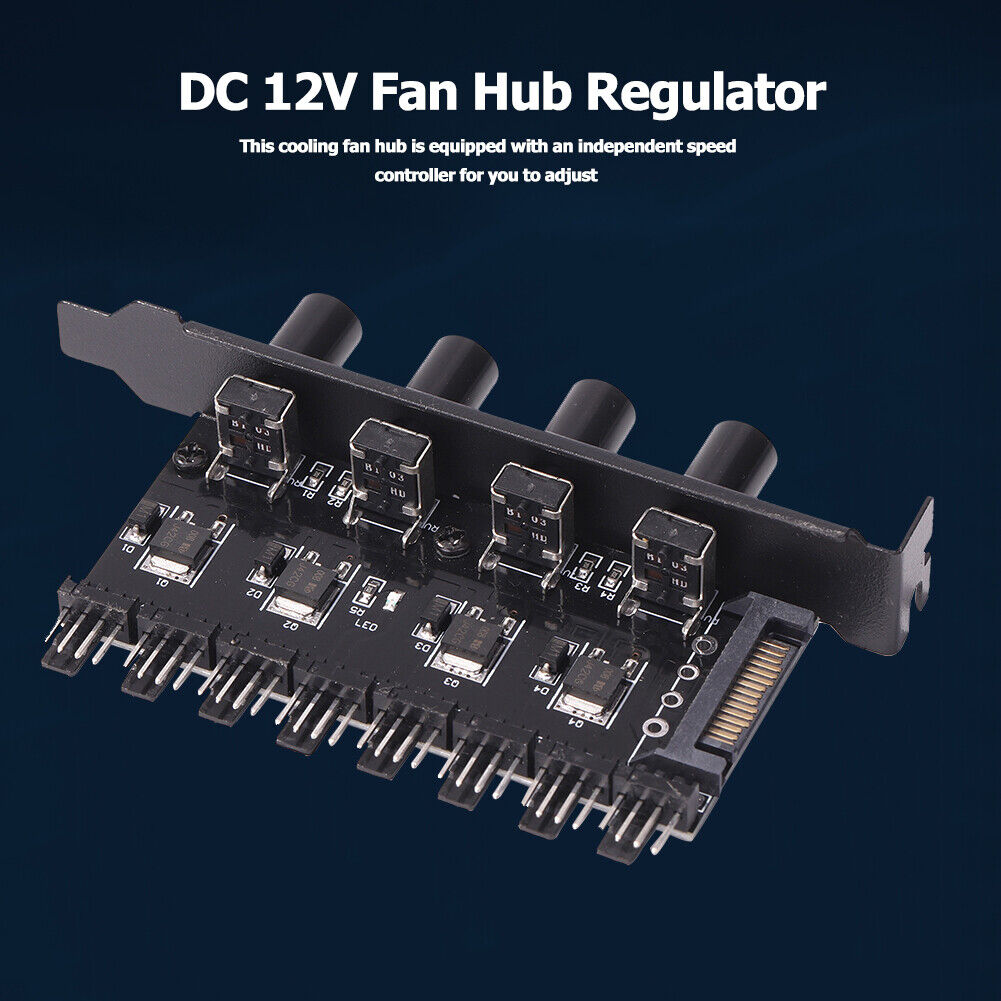 12V Computer Case Fan Hub Regulator 8 Way 4 Knob SATA/3Pin Speed Controller