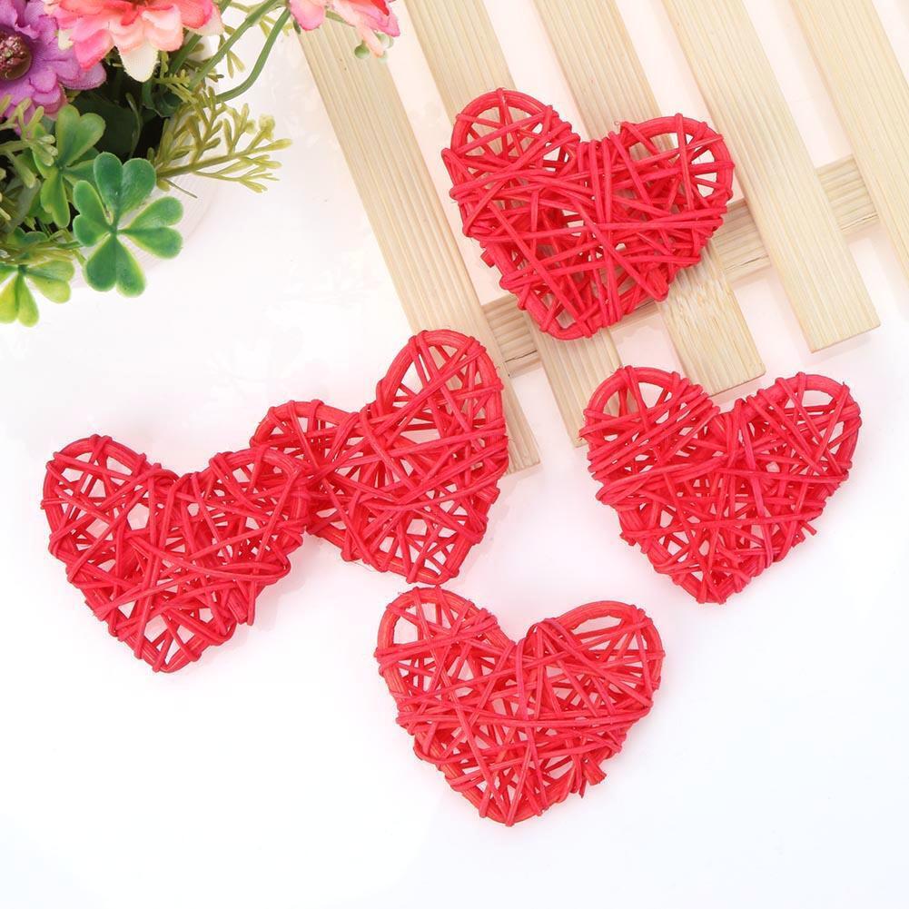 5pcs Heart Rattan Ball DIY Ornament Birthday Wedding Party Decor Gift(Red)