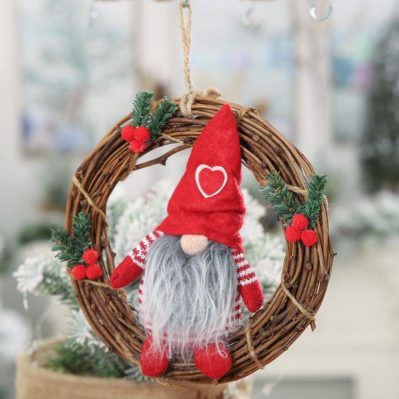 3 Pcs Handmade Swedish Tomte Santa Gnome Plush on Rattan Wreath- Scandinavian No