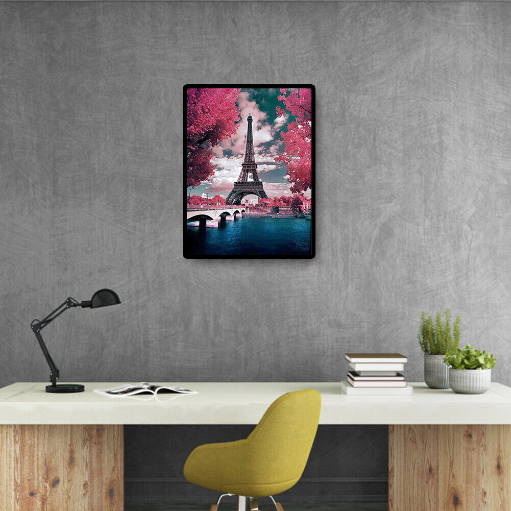 Full Square Drill Diamond Painting DIY Romantic Eiffel Tower Cross Stitch