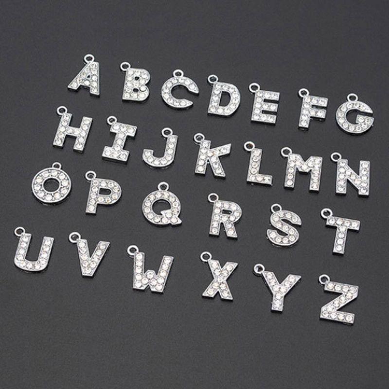 26 Pcs Rhinestone Crystal Letter Beads Pendant A-Z Letter Charms for DIY Jewelry