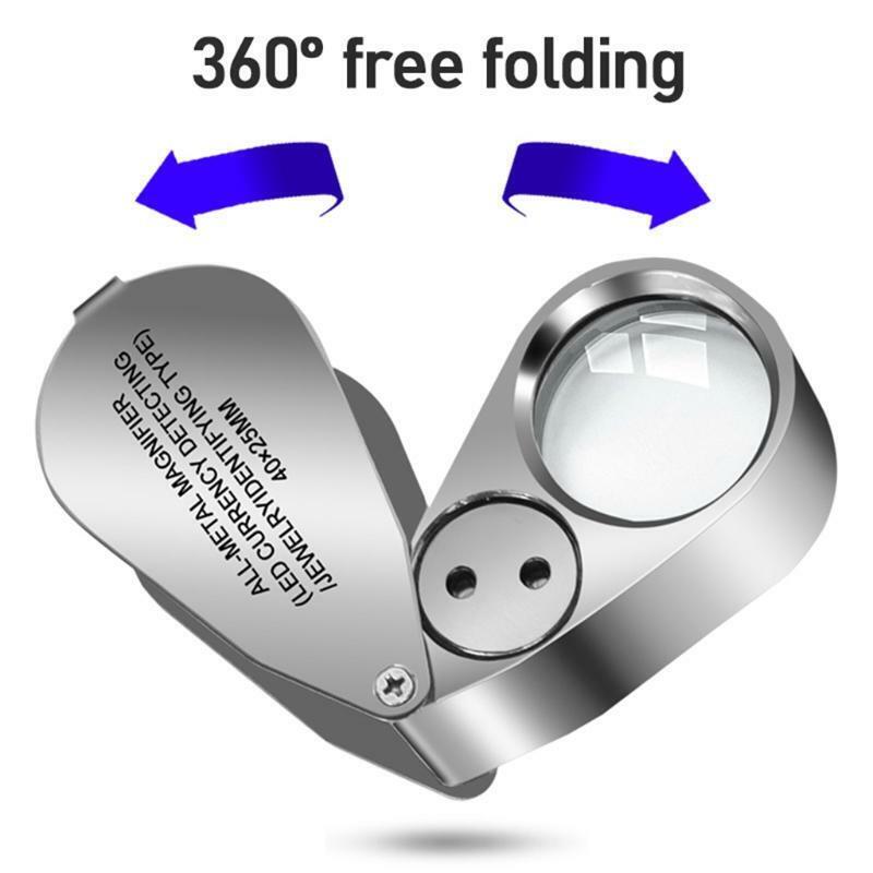 40X Full Metal Illuminated Jewellery Magnifier Folding Scientific Document Loupe