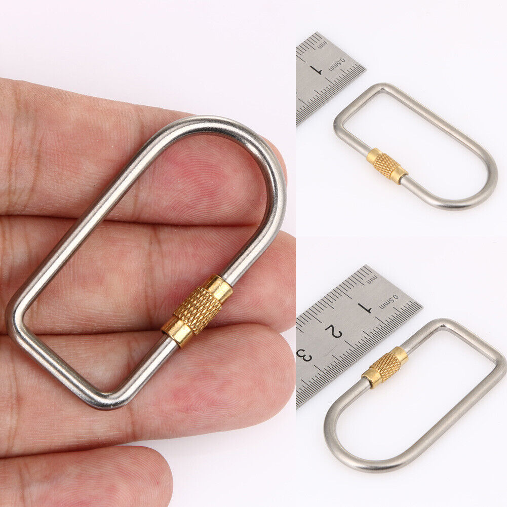 D Shape Titanium Alloy Screw Lock Carabiner Clip Hook Keychain Camping