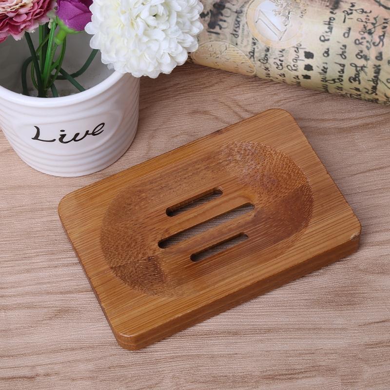 Natural Bamboo Wooden Bathroom Shower Soap Dish Storage Holder Plate Tray