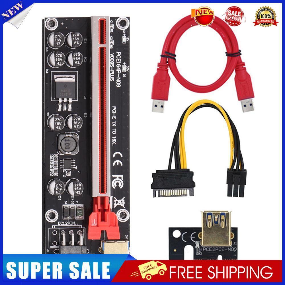 VER009S-Plus PCIE Riser 1X to 16X USB3.0 Cable SATA 6Pin Connector (Red)