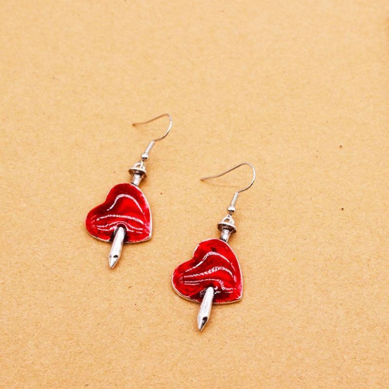 Red Dripping Oil My Heart is Hurt Heart-shaped Weird Earrings Halloween Party