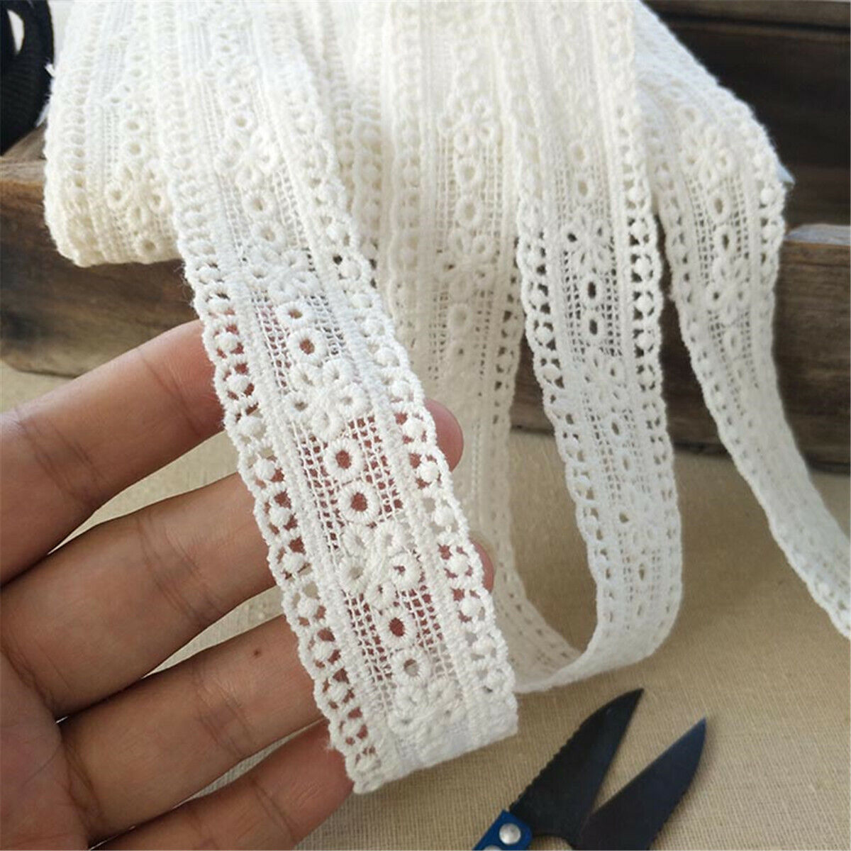 1 Yd Embroidered White Cotton Plum Floral Lace Edge Ribbon Trim Sewing DIY Craft