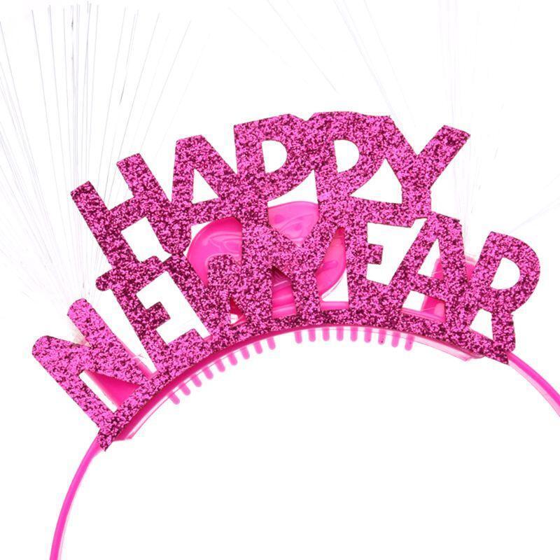 Women Girls Lovely LED Fiber Optic Ear Hair Hoop Glitter Happy New Year Letters
