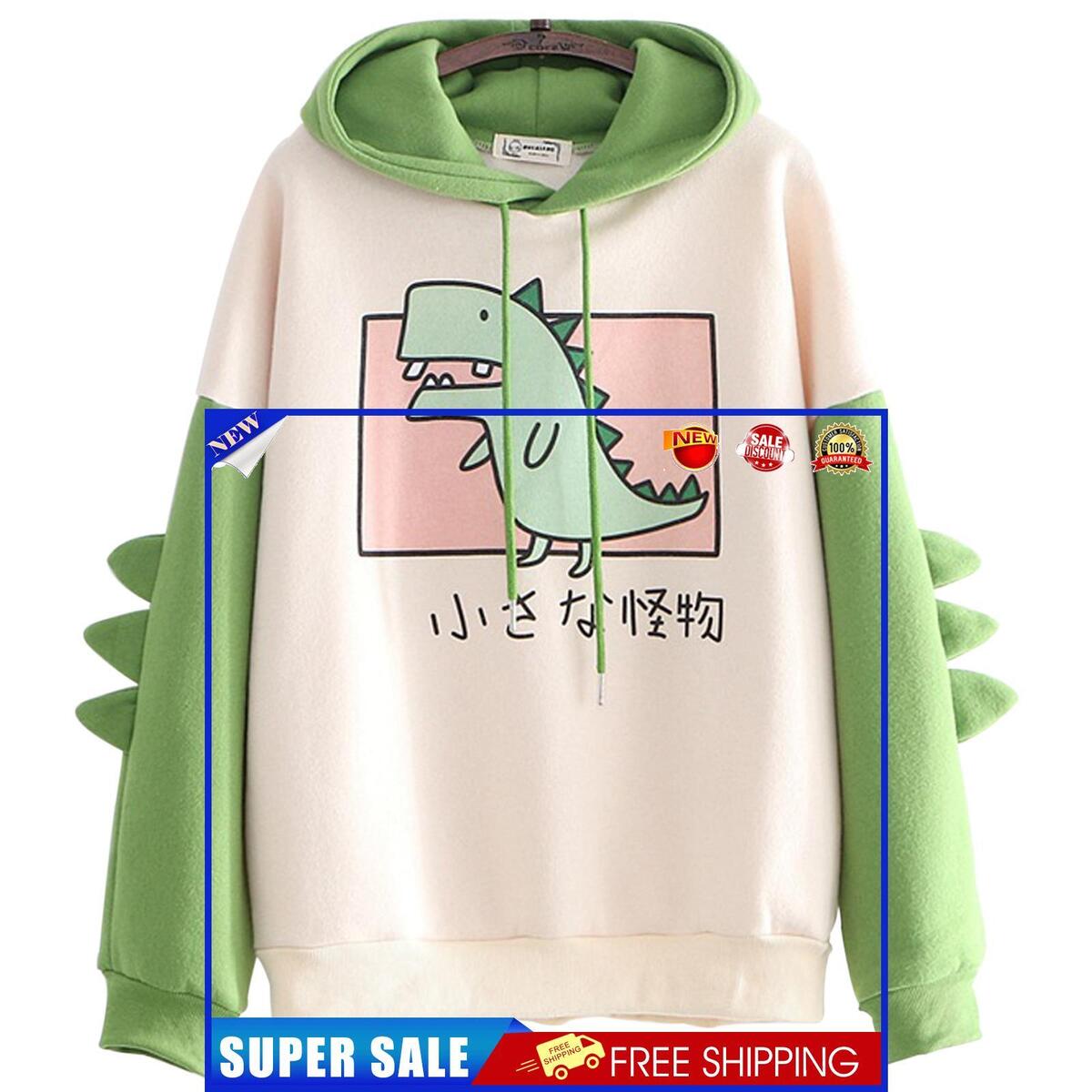 Women Teen Dinosaur Hoodies, Cute Animal Hooded Sports Sweatshirt (S)