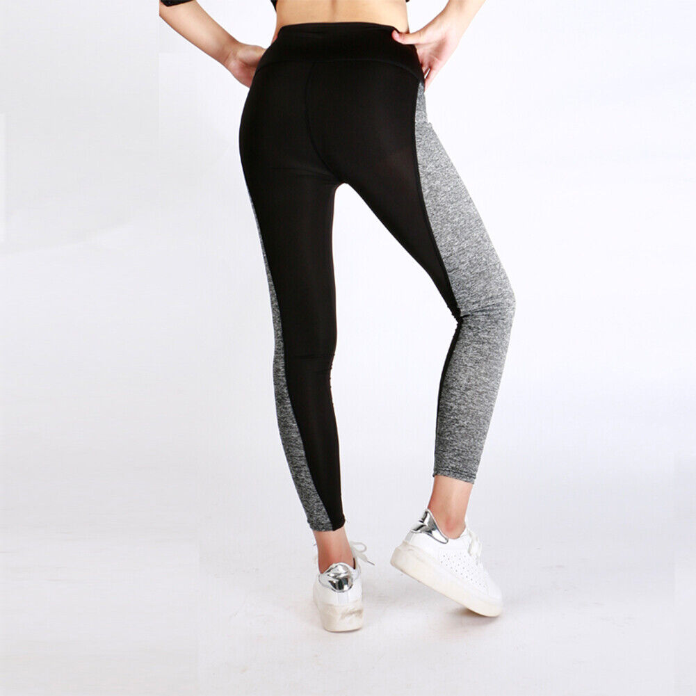 Women Patchwork Hip Lift Sports Pants Yoga Leggings(Black Crotch XXL)-15093