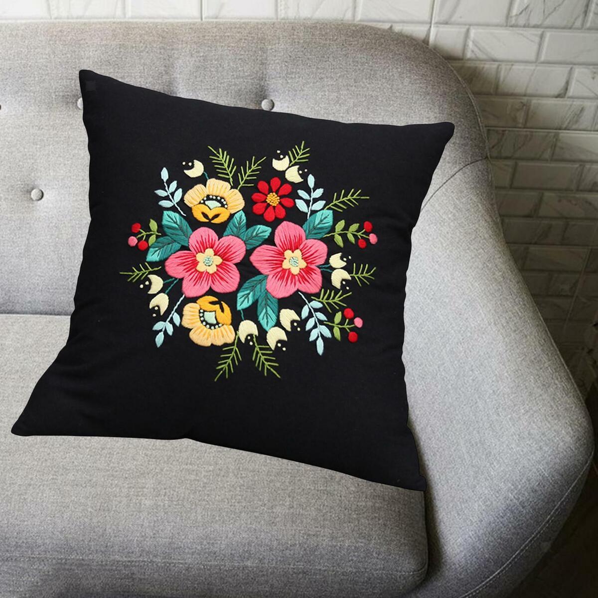 2 Pieces Semi-Finished Embroidery Pillow Covers Kit Sewing Craft for Sofa