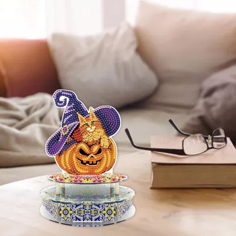 1 Set Halloween Pumpkin Cat DIY Diamond Painting Music Box with LED Light Crafts