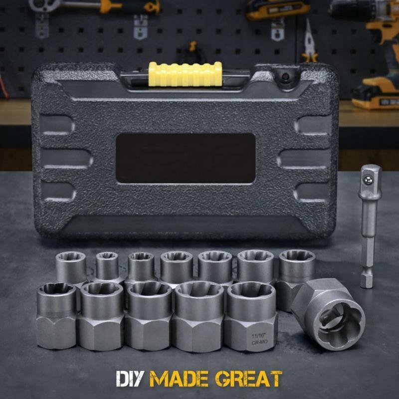14 Pcs Damaged Screw Extractor Cr-Mo Steel Bolt Nut Remover Car Tool Kit Tool