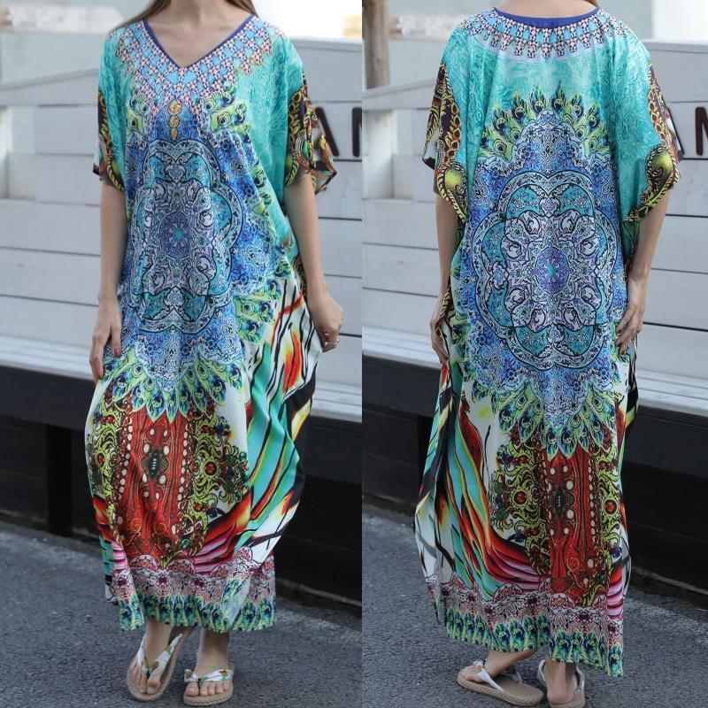 One Piece Sleeping Shirt Dress Swimsuit Cover Up Color Printed Beachwear Cover