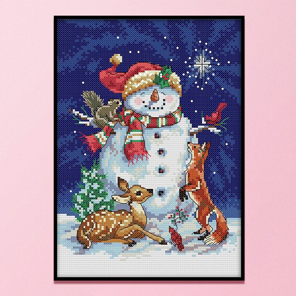 Midnight Snowman Full Cross Stitch 11CT Counted DIY Needlework Home Decor