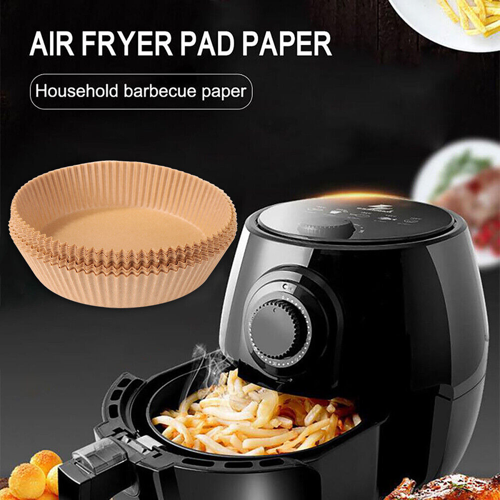 100x Air Fryer Disposable Paper Liner Steaming Wood Pulp Baking Mat (Beige)