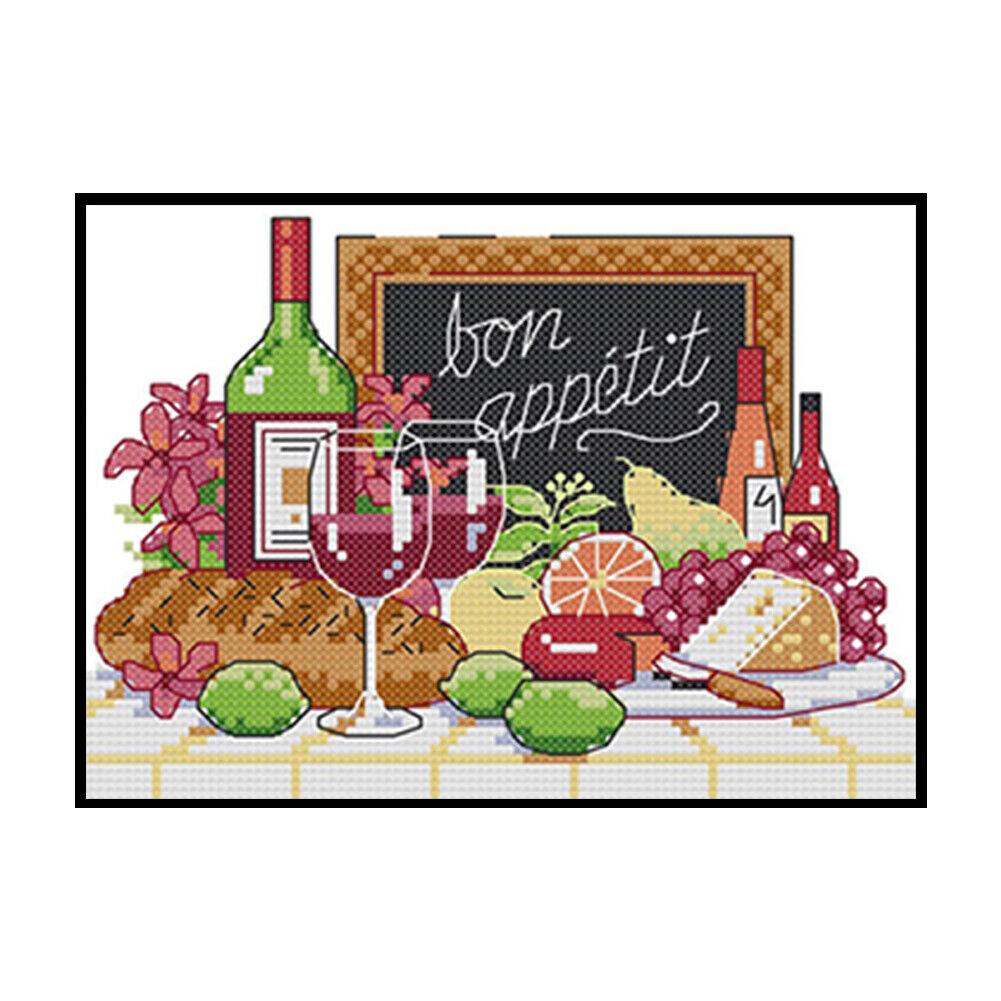 14CT Counted Partial Cross Stitch Handcraft Wine Fruit Artwork Wall Decor
