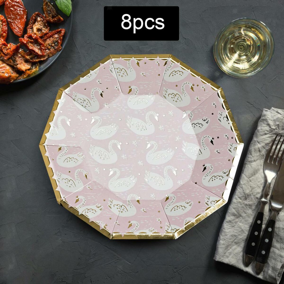 8Pcs Pink Disposable Dinner Plate Degradable for Valentine'S Day Supplies