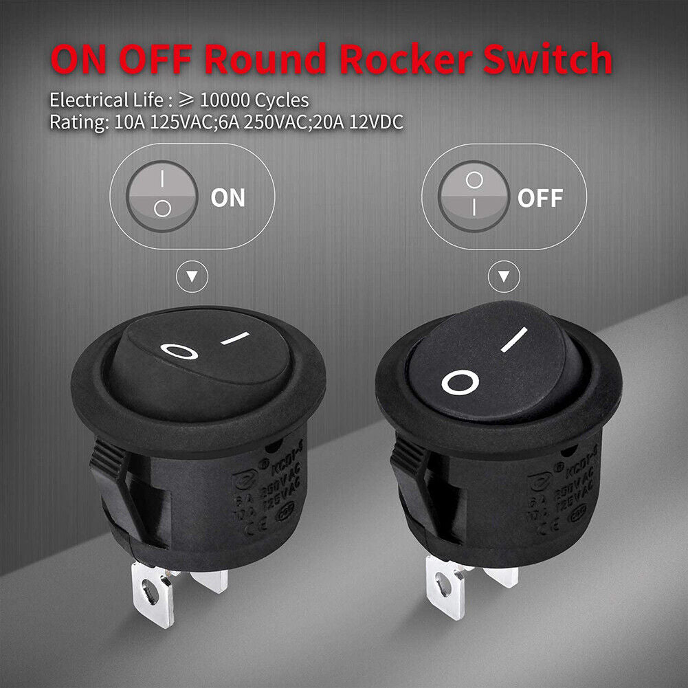 5pcs Round Rocker Switch ON Off DC12V-24V Toggle Switch for Car Automotive
