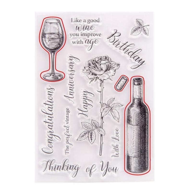 Elegant Red Wine Rose Clear Stamps for Card Making Decoration DIY Scrapbooking