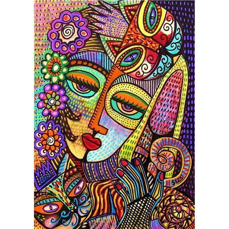 Abstract woman 5D Round Shaped Diamond Painting Rhinestone Crystal Kit