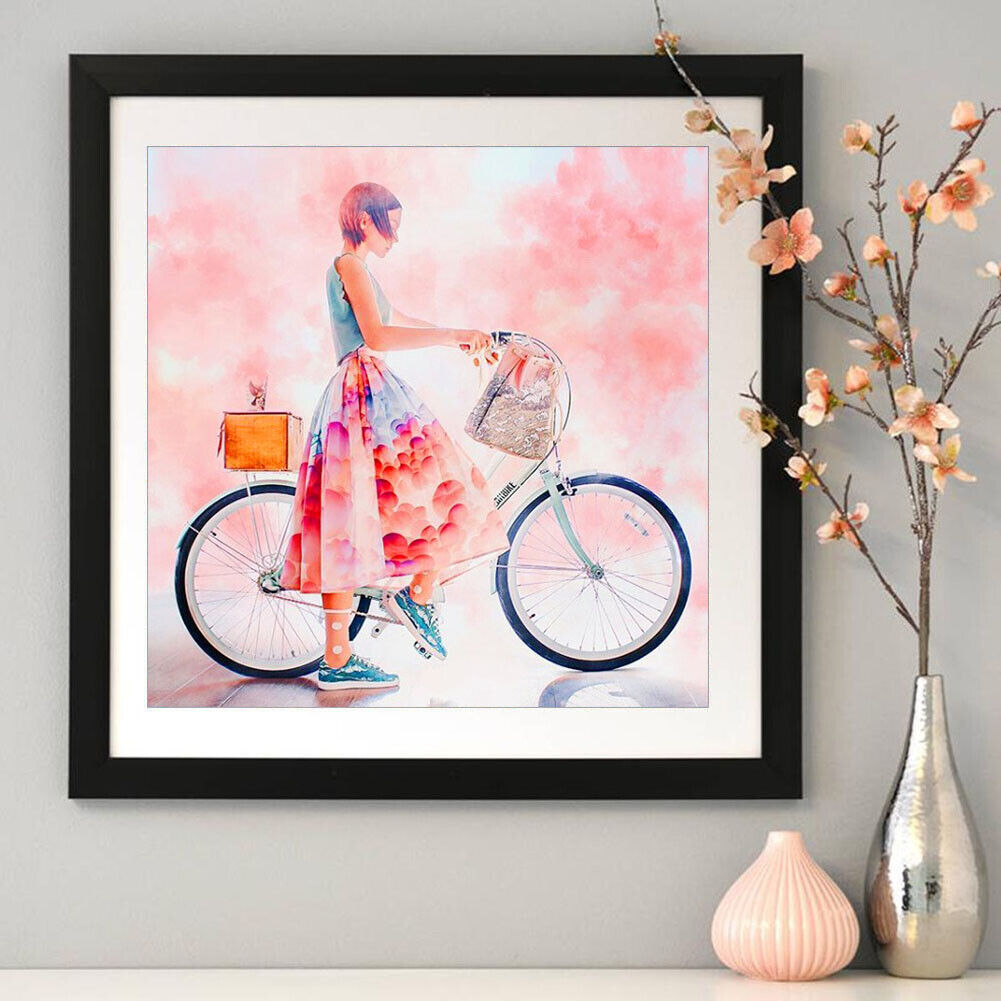 5D DIY Living Room Riding Bicycle Girl Full Round Drill Diamond Painting
