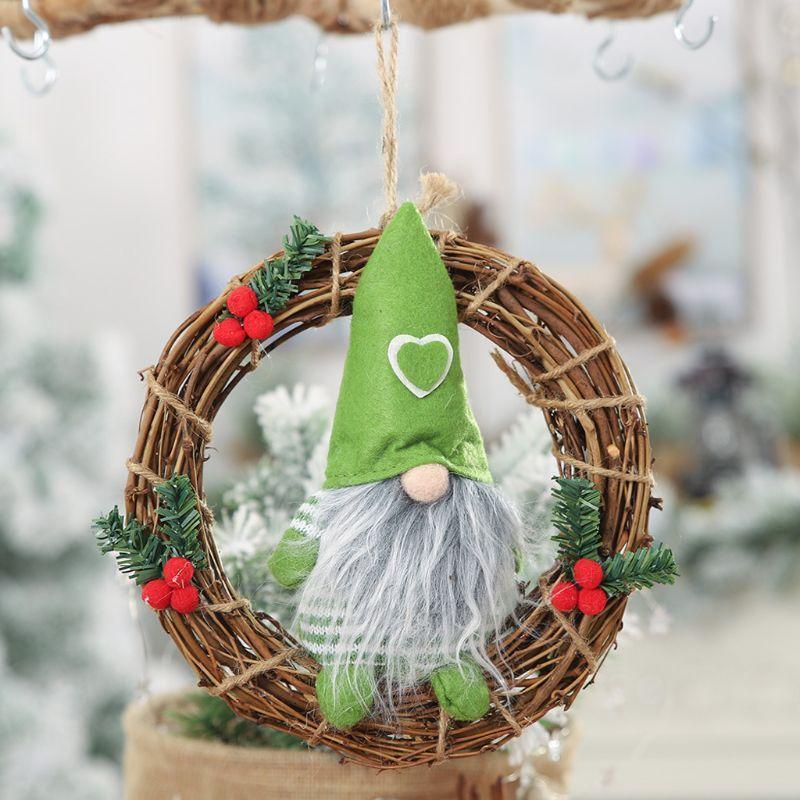 3 Pcs Handmade Swedish Tomte Santa Gnome Plush on Rattan Wreath- Scandinavian No
