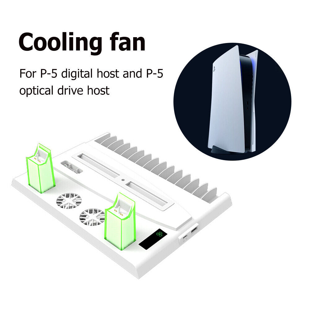 Vertical Cooling Fans Stand for PS5 Console Dual Controller Charger White