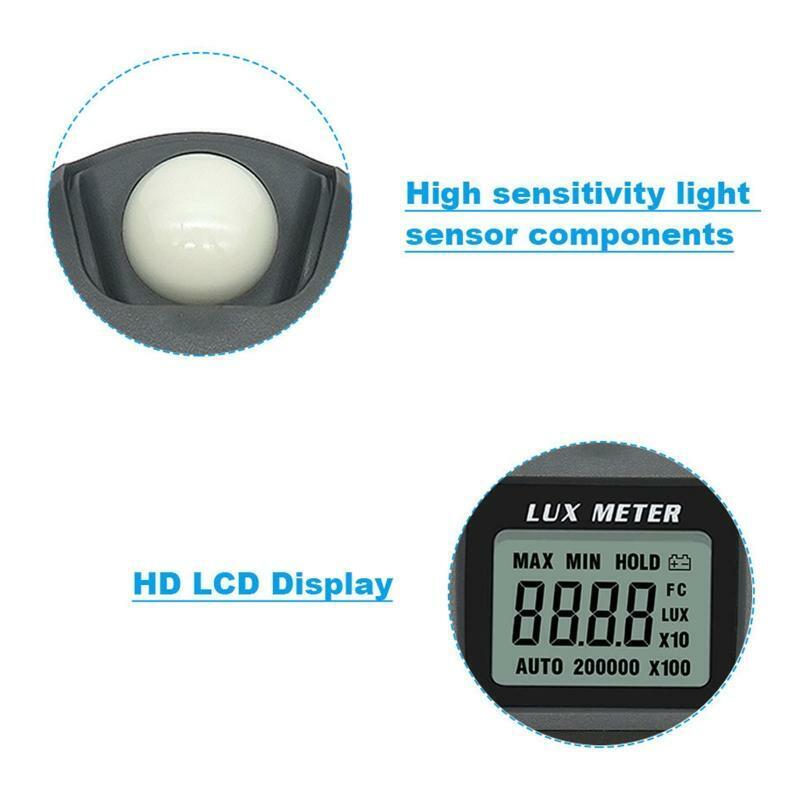 Lux meter 0~200,000lux Range Light Meter Illuminometer lux/fc Photometer Tester