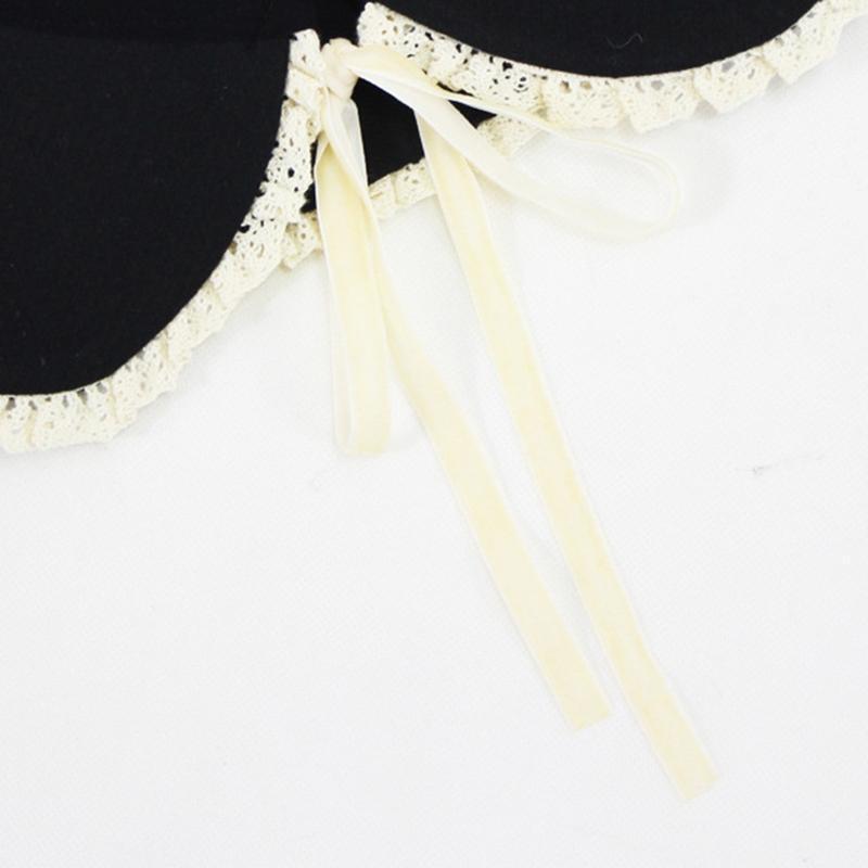 Women Faux Wool False Collar Shawl Sweet Ruffled Lace Trim Bow Scarf Neck Warmer