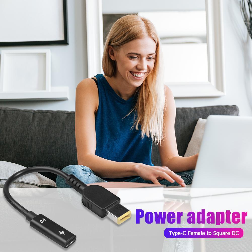 Type-C Female to Square DC Male Plug PD Charging Cable for Lenovo Thinkpad