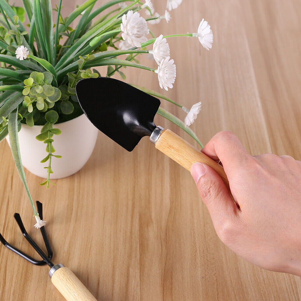 3 Piece Set Mini Garden Shovels and Claw Tool with Wooden Handles